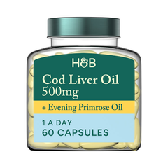 Image 1 for Pure Cod Liver Oil with Evening Primrose Oil 500mg 60 Capsules