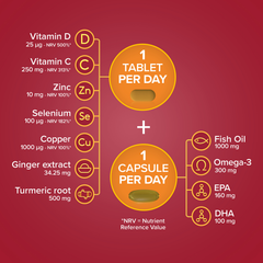 Image 4 for Omega-3 Fish Oil & Immunity 30 Tablets & 30 Capsules (1 Month Supply)